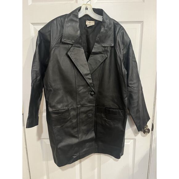VTG Tribeca Studio Women's Black Leather Blazer Jacket L Button Front Mid Lined - Picture 1 of 11